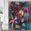 Feuilles de palmiers tropicaux colorés style hawaïen floral avec 12 crochets
