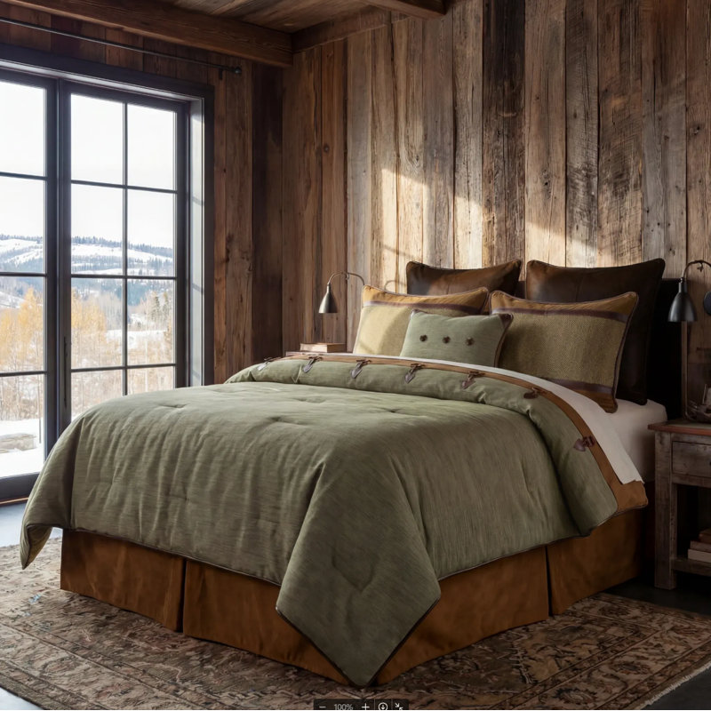 Highland Lodge Olive/Brown Jacquard Rustic Cabin Lodge Comforter Set, Twin Comforter + 3 Additional Pieces