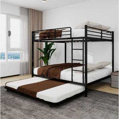 Lit superposé en fer carré durable avec rails de sécurité, look minimaliste moderne, idéal pour une chambre d'enfant, une chambre d'amis ou un espace commun, assemblage facile et performance durable, noir complet