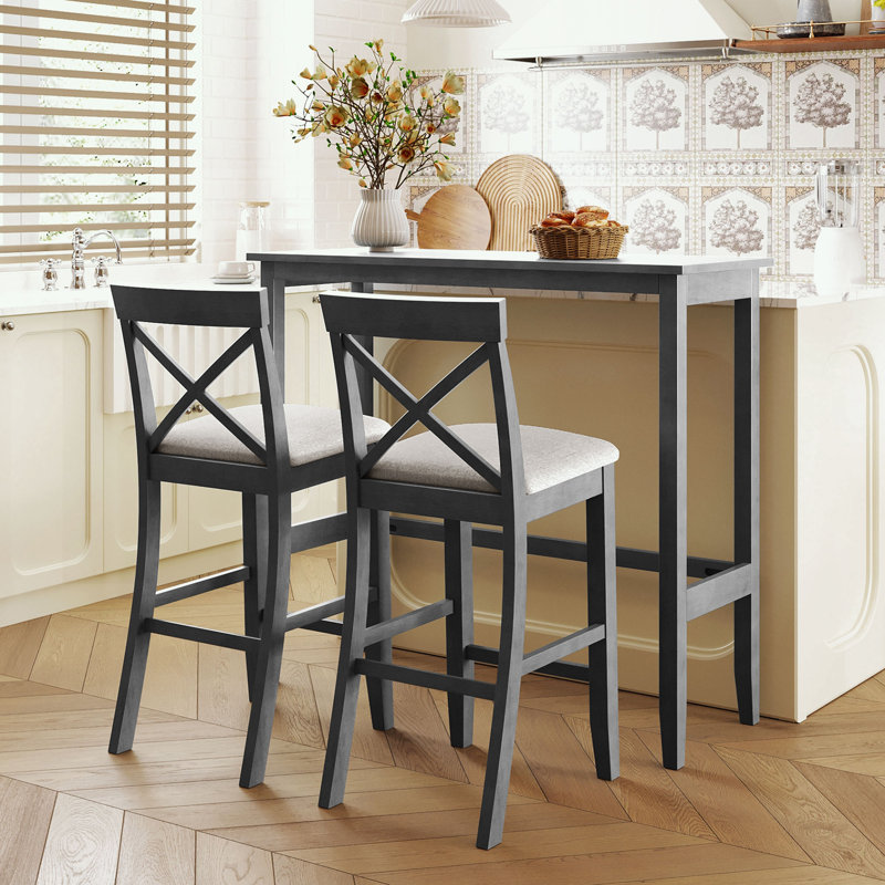 Rectangular Wood Dining Set with 2 Chairs, Gray, Gray, Gray