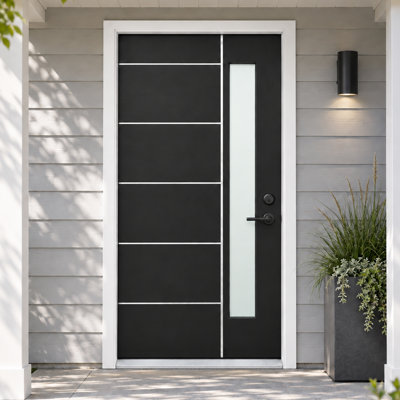 Porte d'entrée extérieure en fibre de verre noire 36 po x 80 po, plaque de porte seulement, ouverture à gauche