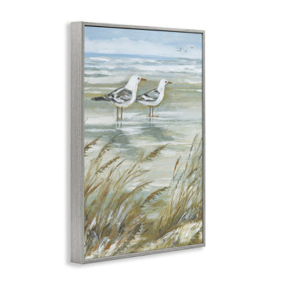 Seagull Pair Standing On Beach Framed Giclee Art, design by Susan Winget