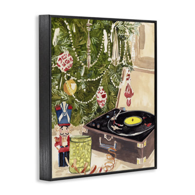 Record Player Under Christmas Tree Framed Giclee Art, design by Melissa Wang