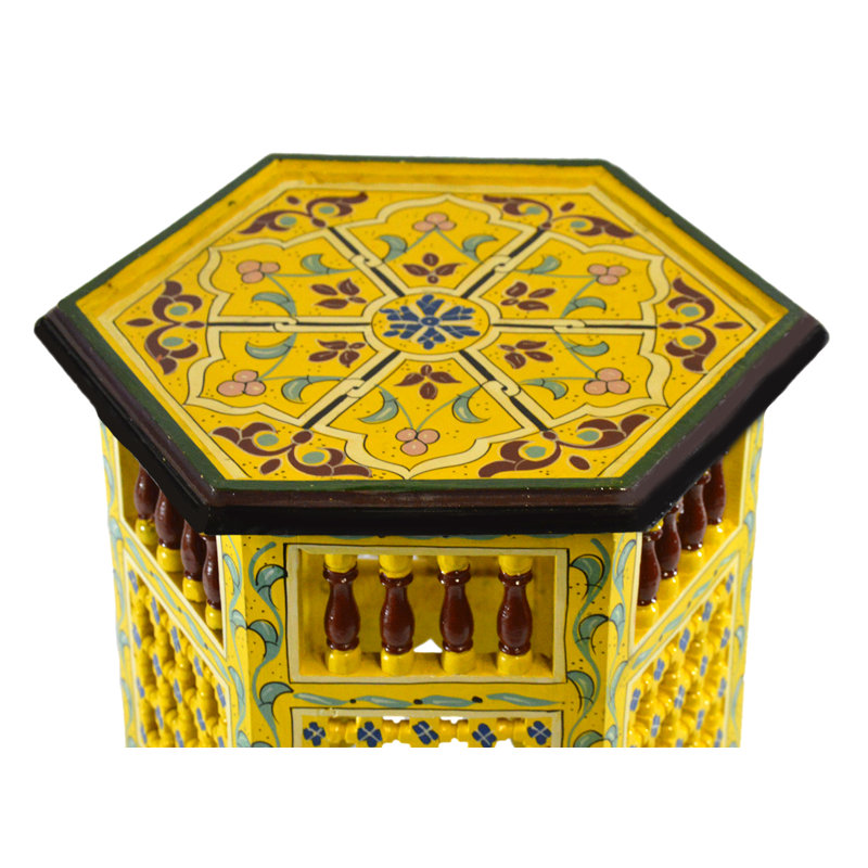 Handmade Moroccan Wood Table Moucharabi Yellow