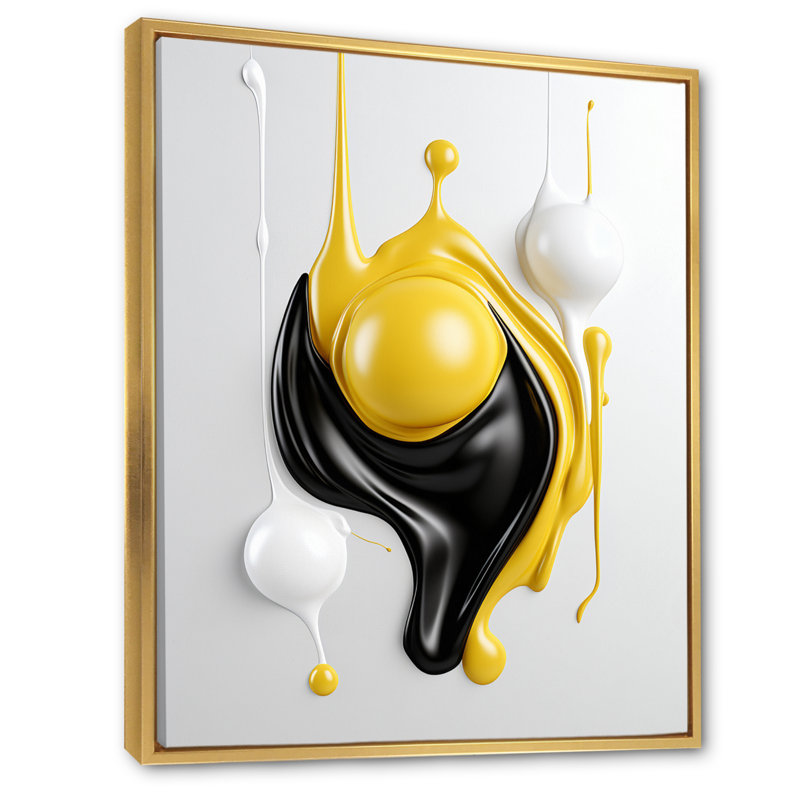 Art liquide sur toile, abstrait liquide noir et blanc I, H 40 po x l 30 po x P 1,5 po, Cadre flottant doré
