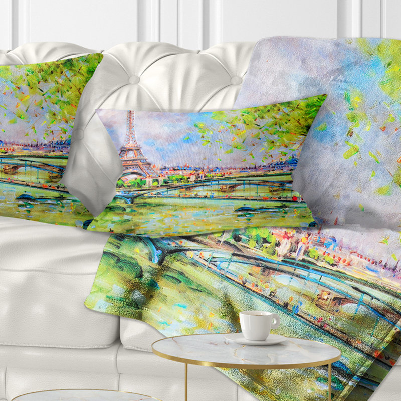 Imprimé d'une peinture colorée d'un coussin Eiffel, Rectangulaire, 12 po x 20 po