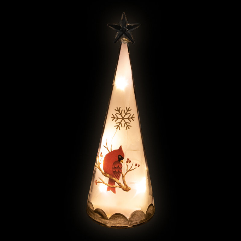 Décoration de Noël en forme de cône de Noël avec flocon de neige en verre givré - 9,5 po