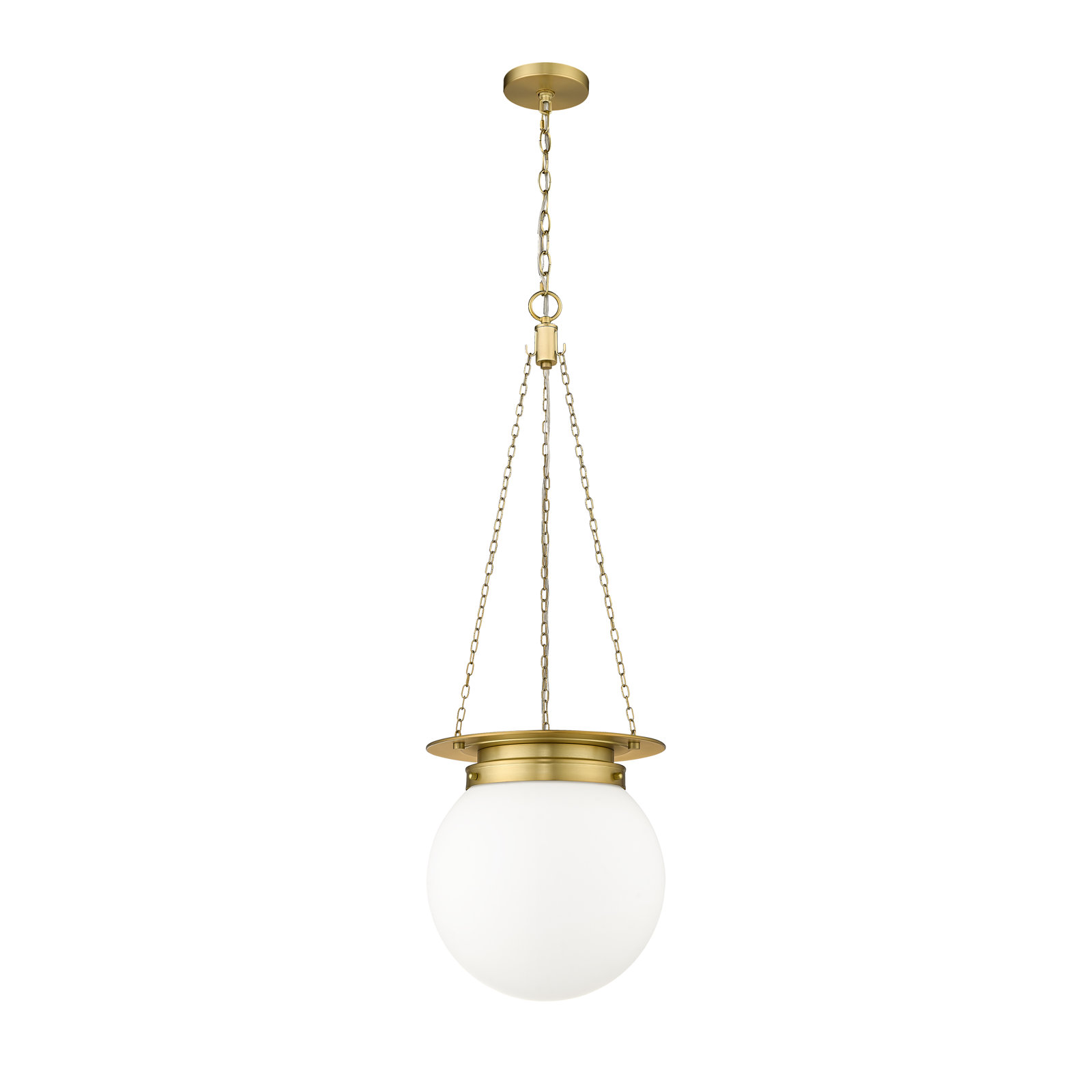 Zella Single Light Glass Dimmable Pendant, Heritage Brass, White, 86.75" H x 13" W x 13" D