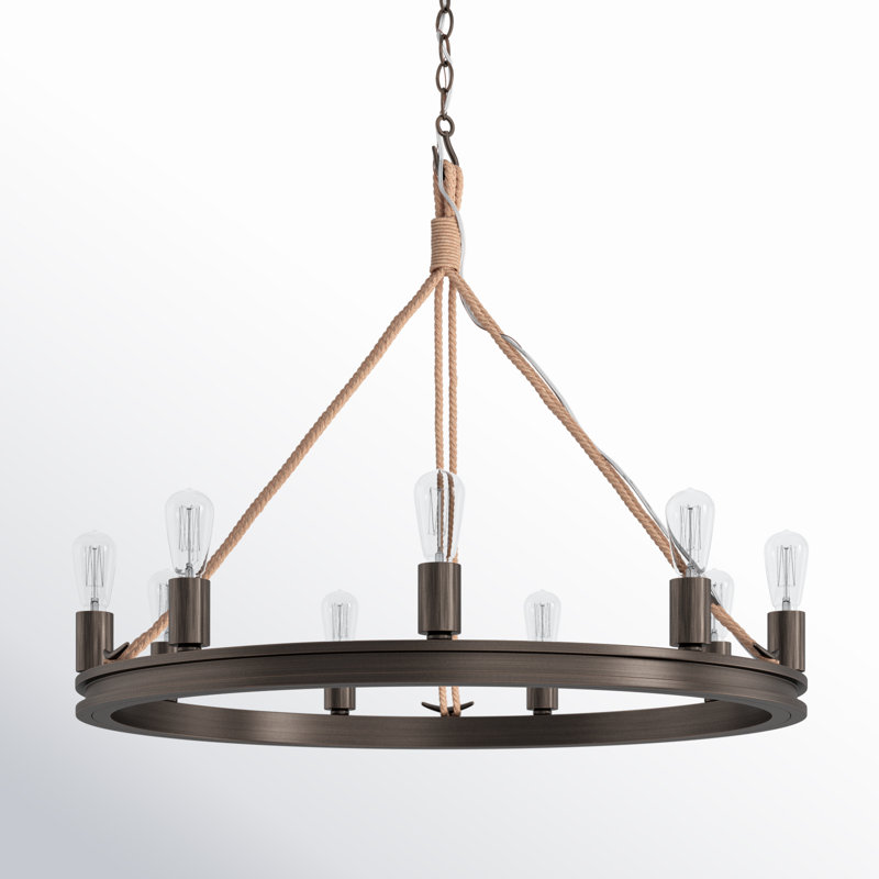 Davy 9 - Light Dimmable Wagon Wheel Chandelier, Gunmetal Bronze, 9