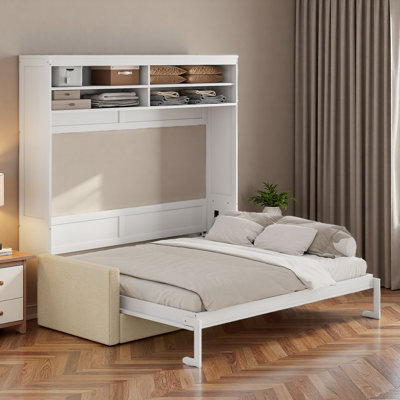 Grand lit escamotable avec canapé et tablettes