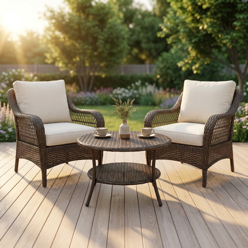 Rattan Round Outdoor Coffee Table - 82 cm W 82 cm D
