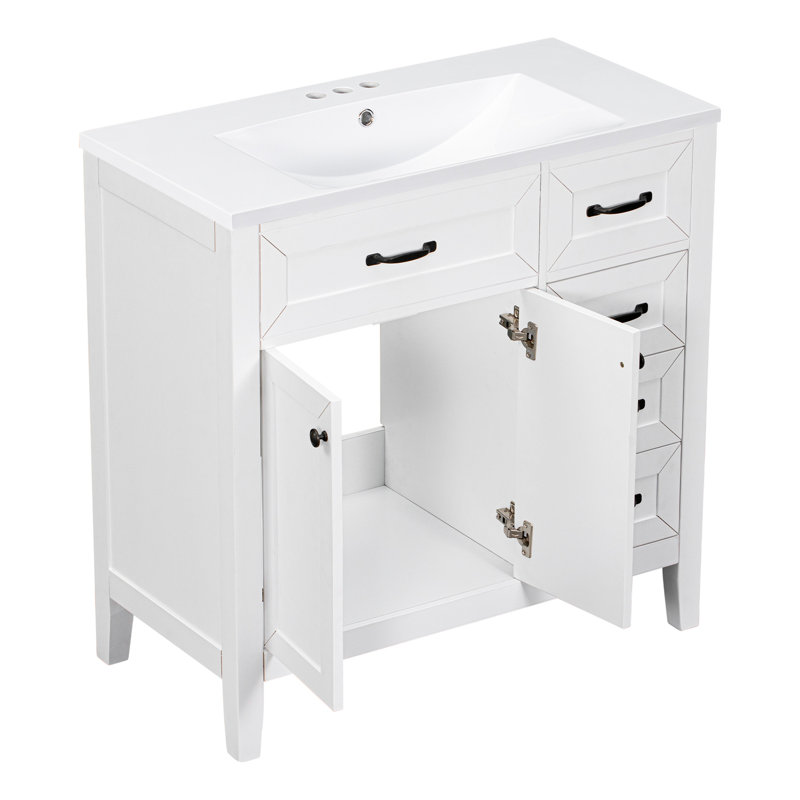 Armoire de salle de bain 36 po avec lavabo 36 po avec tiroirs, structure solide et panneau de fibres à densité moyenne, Blanc