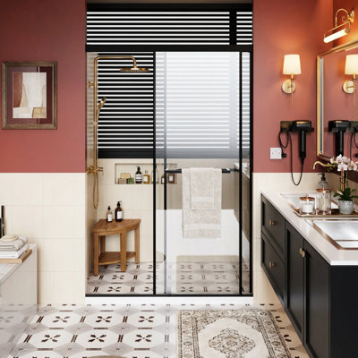 Aluminum Dual Sliding 48X72 Inch Shower Door, Soft-Close System, 30 Mins Install, Leakage Barrier, Matt Black Steel Function, 30 Setup, Prevention, Stainless