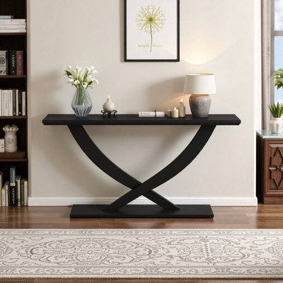 Console en acacia rustique à couper le souffle de 57 po - Design moderne à pieds croisés pour le salon et la chambre à coucher