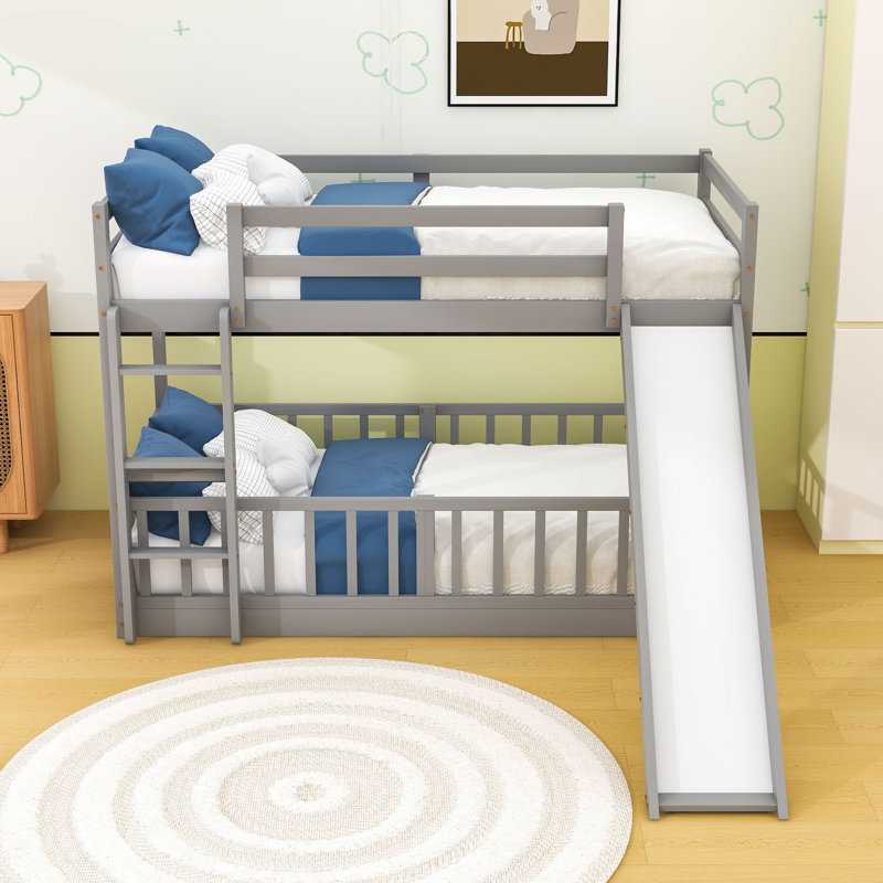 Lit superposé simple au-dessus de simple avec glissière et échelle, Gris