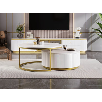 Table basse gigogne moderne moderne cannelée avec tiroir
