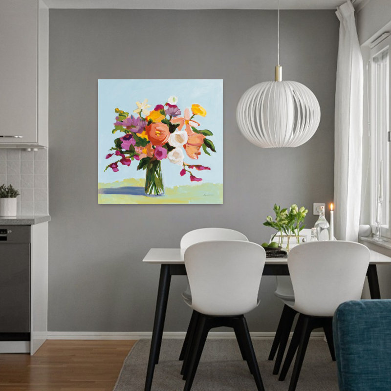 Art contemporain avec des fleurs en fleurs, H 32 po x l 32 po