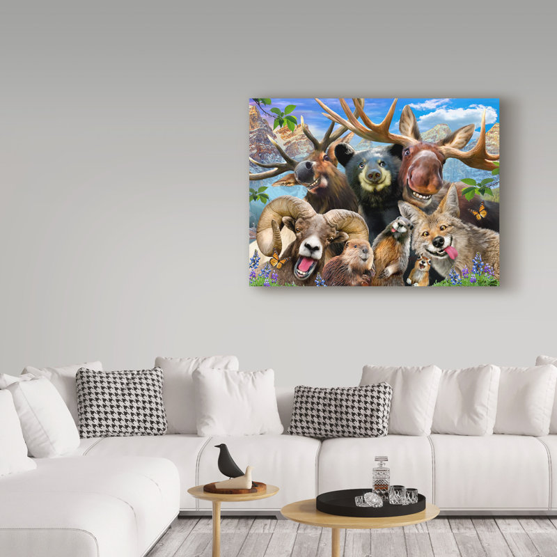 Happy Forest Animals Landscape Canvas Art in Multicolor