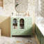 36 armoires de rangement pour salle de bain avec texture gaufrée, quatre tiroirs, deux portes en verre, double espace, couleur turquoise fraîche, poignées modernes, conception de rails coulissants lisses, rangement, revêtement, calme et doux