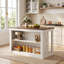 Îlot de cuisine de 140 cm (55,12 pouces) avec étagères de rangement ouvertes, style champêtre, blanc et brun