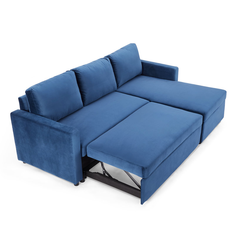 Tannum 3 Seater Velvet Sofa Bed, Blue