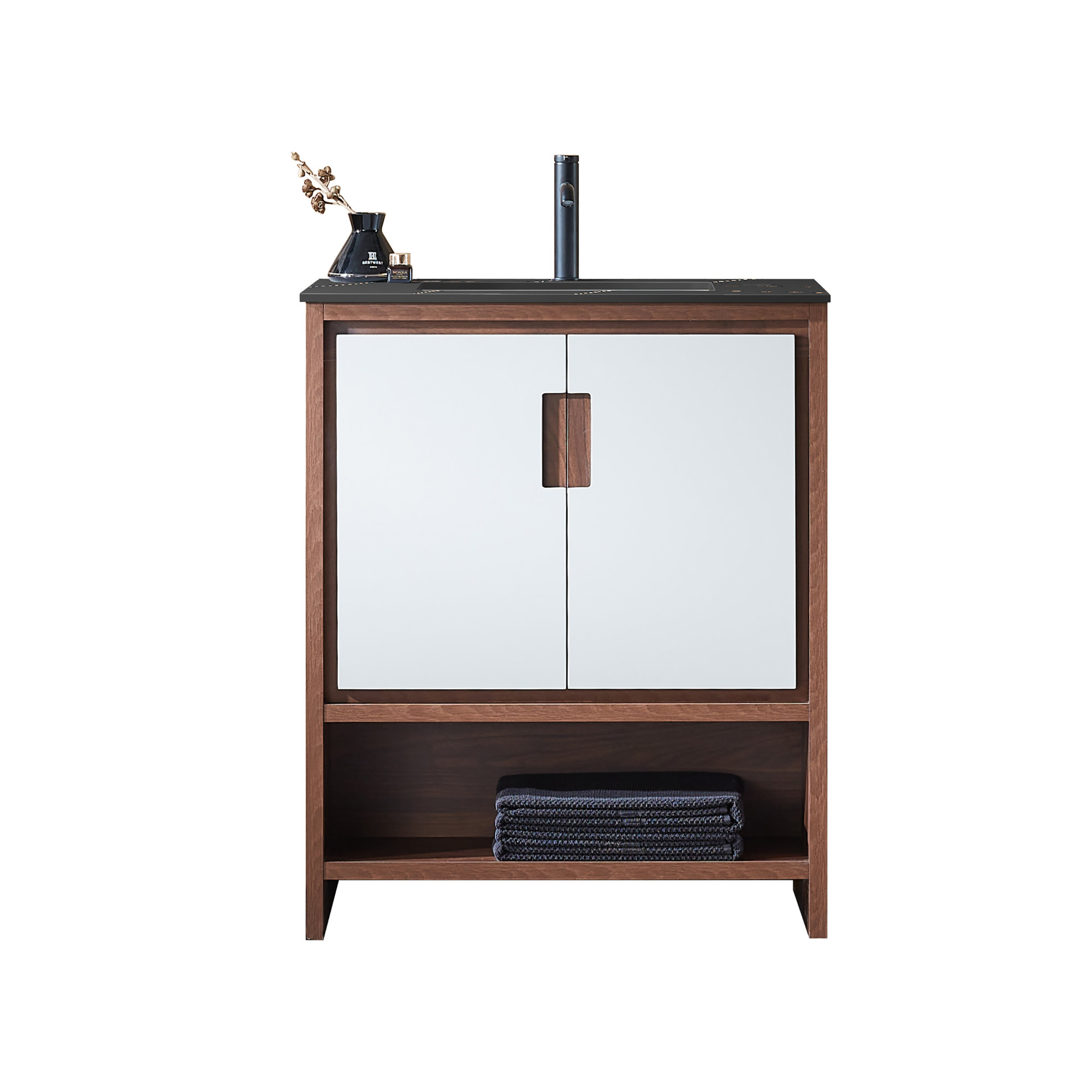 Diani 30" Single Bathroom Vanity Set, Black, Beige/Walnut