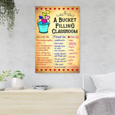 «A Funny Bucket - A Bucket Filling Classroom», reproduction d'art graphique sur toile tendue