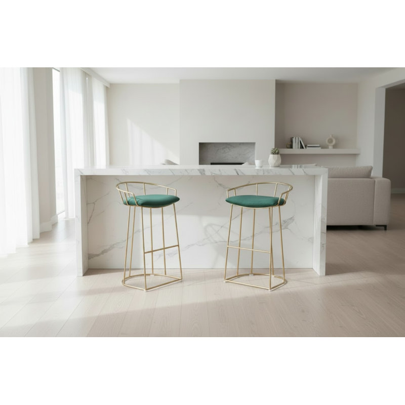 Tabouret de bar et de comptoir Jillian, Tabouret de bar (siège d’une hauteur de 30,5 po), Velours vert