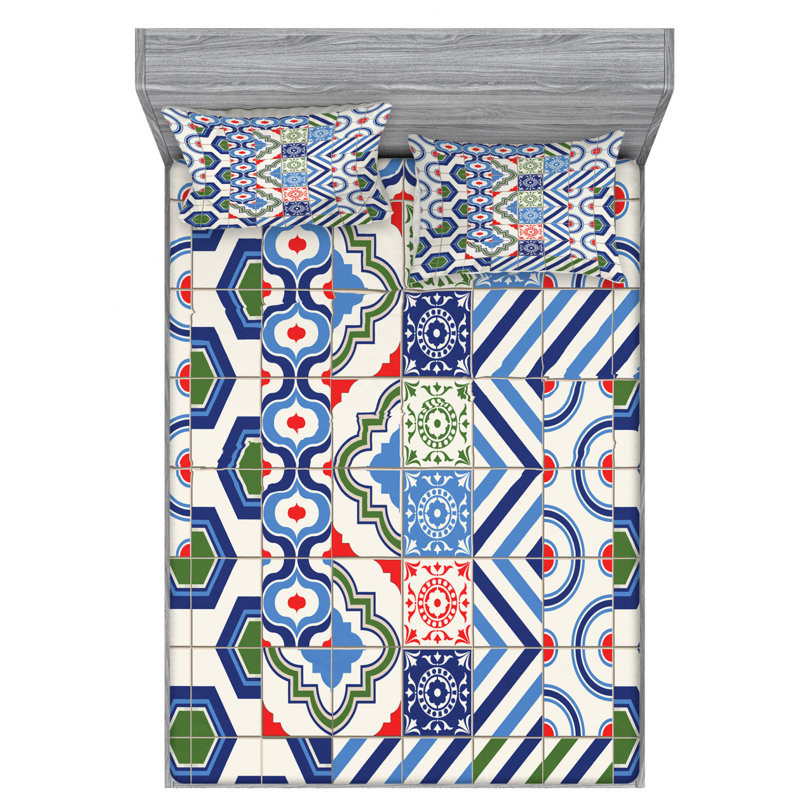 Microfiber Patchwork Sheet Set, Full Sheet Set with Fitted Sheet