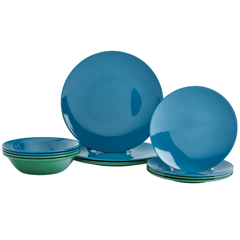 Tabletops Gallery Peacock 12 Piece Melamine Dinnerware Set, Blue/Green