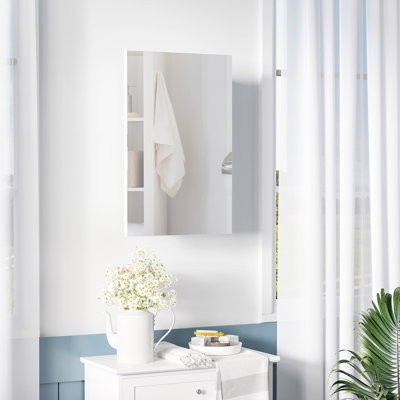 Stainless Steel Bathroom Mirror Cabinet, Recessed, Wall Mounted, White, Space White Recessed Storage Cabinet With Mirror,