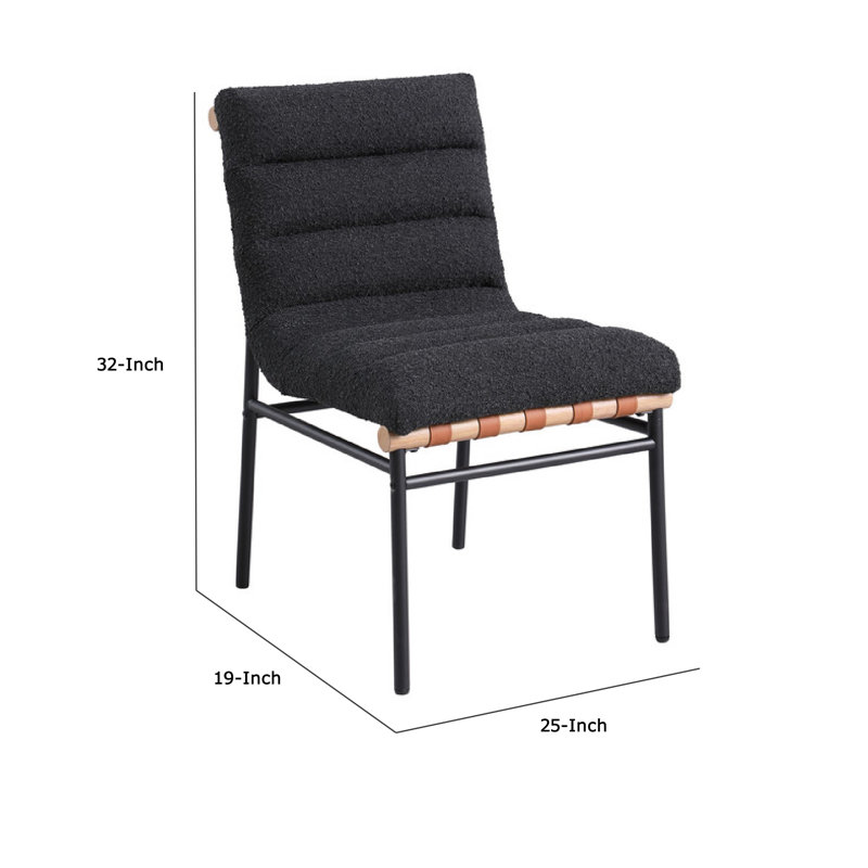 Kive Dining Chair Set Of 2, Iron Legs, Channel Tuft Boucle, Black