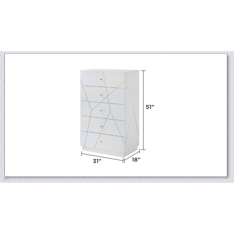 Commode Manhattan avec finition laquée, conception géométrique et tiroirs spacieux pour des solutions de rangement modernes