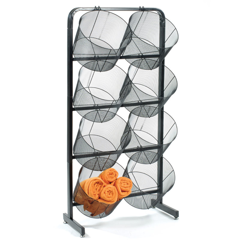73" H X 32" W - 4-Tier Metal Mesh Basket Display With 8 Extra-Large Baskets