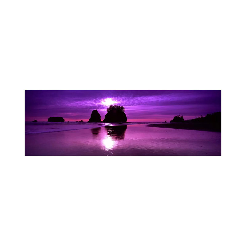 Silhouette Of Sea Stacks At Sunset, Second Beach, Olympic National PArk, Washington State, USA by Panoramic Images - Wrapped Canvas Panoramic Print