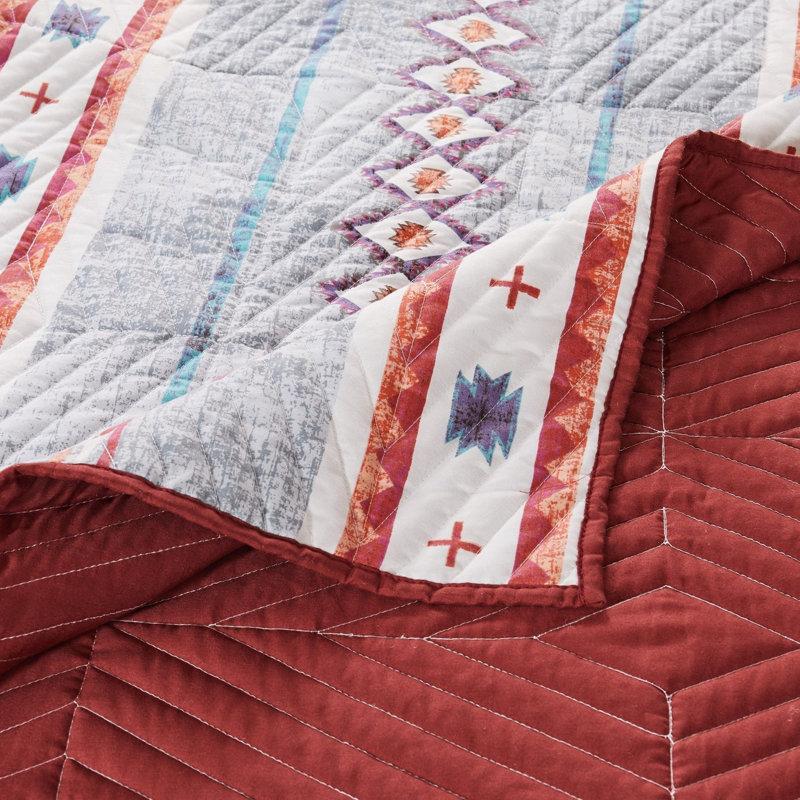 Benjara Pimi Quilted Throw Blanket with Polyester Fill, Southwest Boho Style
