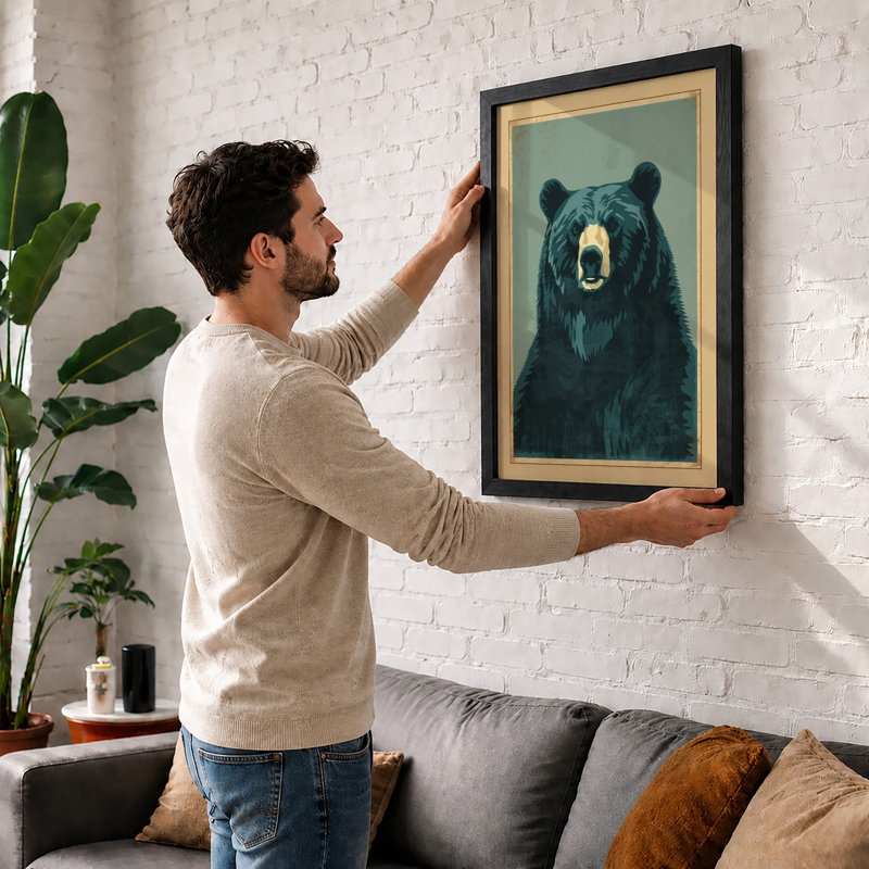 Confronting Bear Boho - Framed Print, A2 - 59.4 x 42.0 cm, Black
