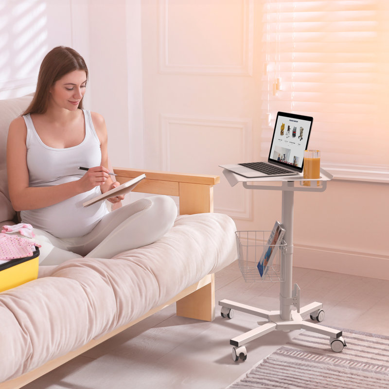 Hospital Mobile Laptop Cart on Wheels with Load up to 17.6 lbs, Small Rolling Standing Desk Adjustable Height