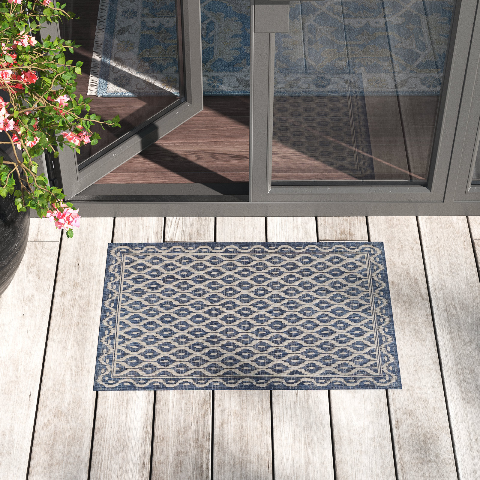 Susanna Blue/Beige Indoor/Outdoor Rug, Rectangle 2' x 3'