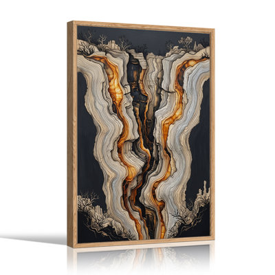 Striated Canyon with Dead Trees and Glowing Amber Layers Canvas Wall Art