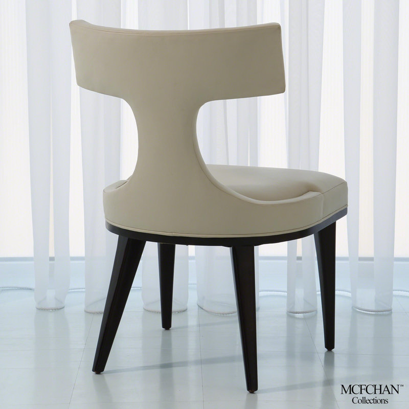 Anvil Back Dining Chair-Black Leather, Ivory Genuine Leather