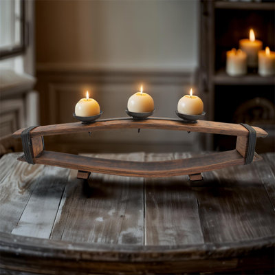 Aged Oak Tabletop Candle Holder