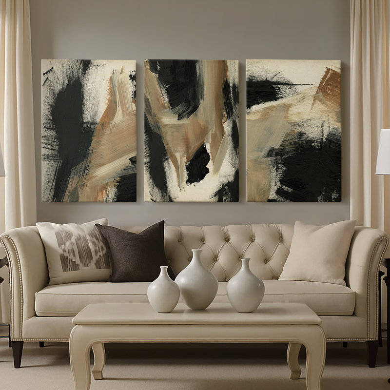 Baked Paintstrokes I - Toile tendue sur mesure avec châssis - 3 pièces, H 12 po x l 24 po
