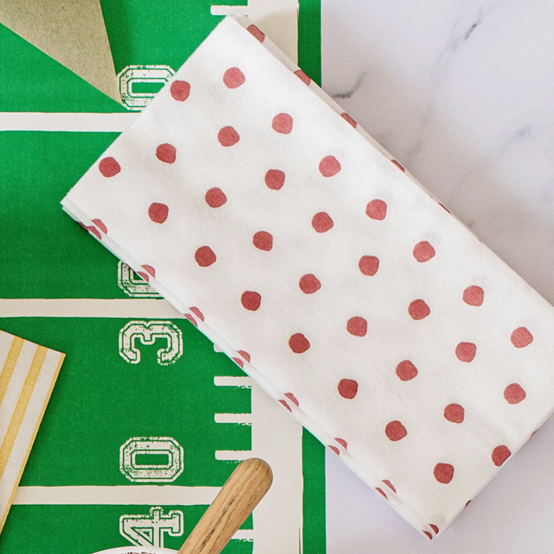 Papersoft Spunlace Polka Dots Square Napkin, 13" W x 15.75" L, Red