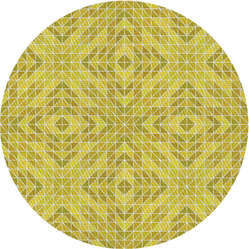 Tapis jaune / brun à motif géométrique Janssen, Rond 3 pi