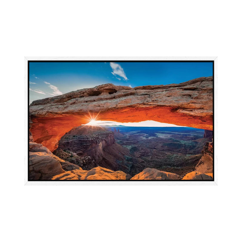 Sunrise At Mesa Arch by Michael Zheng - Print on Canvas, 45.72cm H x 66.04cm W x 3.81cm D, White Floater Framed