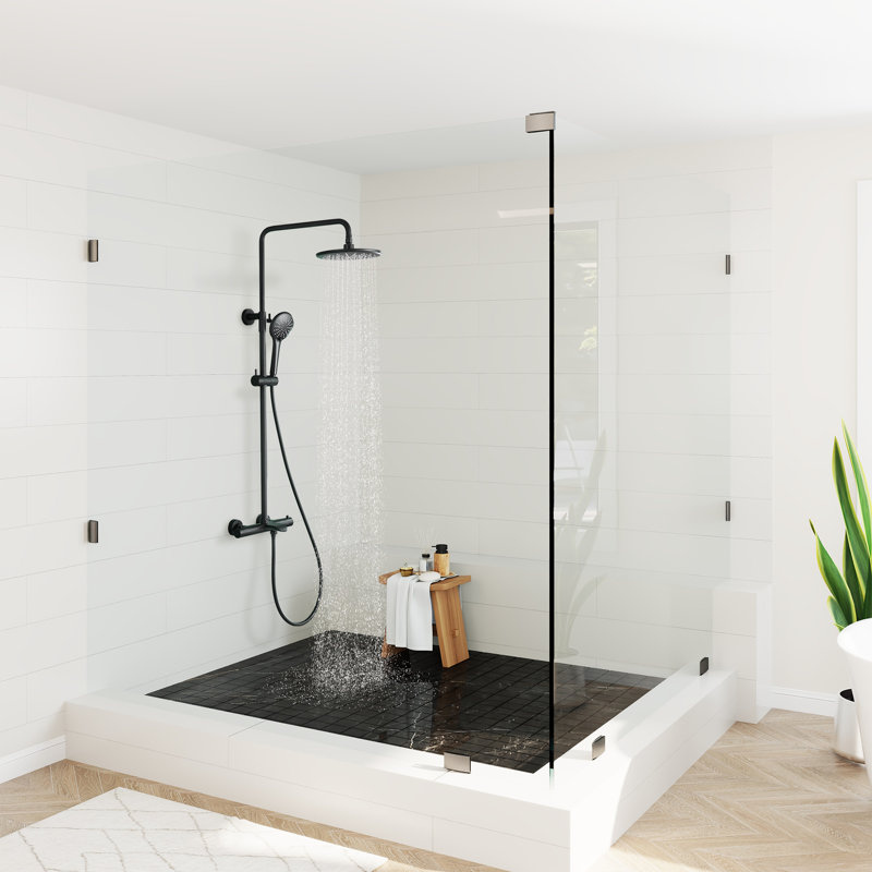 3-Function Thermostatic Shower System with 5-Setting Handheld Shower and Rough-in Valve, Matte Black