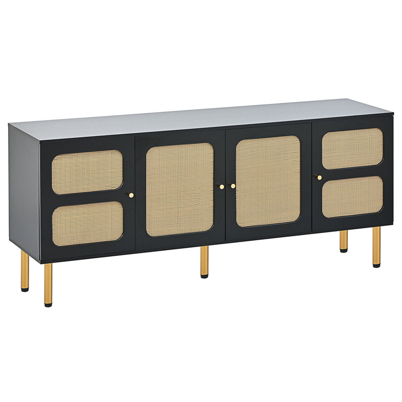Console, meuble télé et meuble télé 64,9 po avec porte en rotin pour téléviseur de 70 po ou moins Maichin, Noir