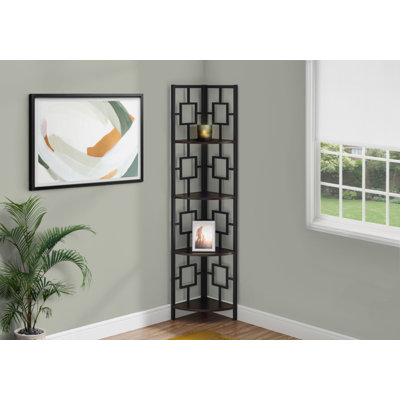 Bibliothèque, bibliothèque, étagère, d'angle, 4 niveaux, H 62 po, bureau, chambre à coucher, stratifié, métal, contemporain, moderne