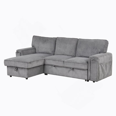 Upholstery Sleeper Sectional Sofa With Storage Bags And 2 Cup Holders